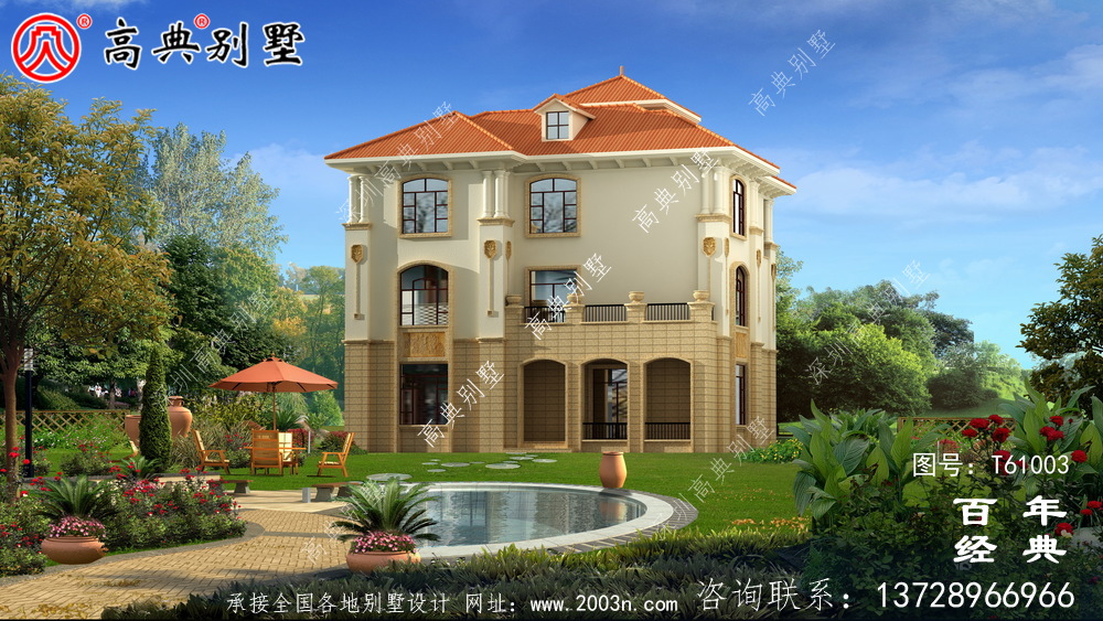 歐式三層復式別墅外觀效果圖_農村三層自建房設計圖