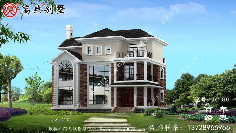 新農村三層帶陽臺復式別墅圖紙及效果圖_三層自建房設計圖
