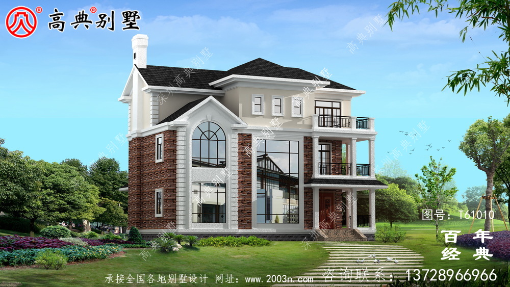 新農村三層帶陽臺復式別墅圖紙及效果圖_三層自建房設計圖