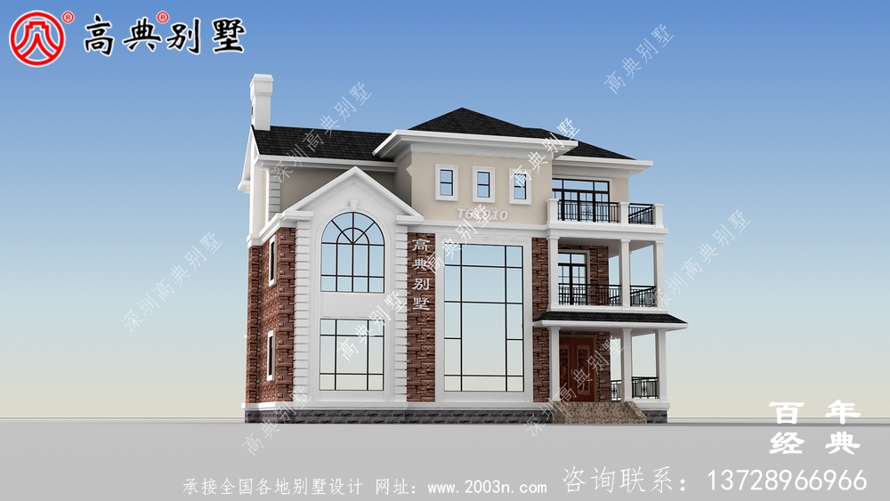 新農村三層帶陽臺復式別墅圖紙及效果圖_三層自建房設計圖