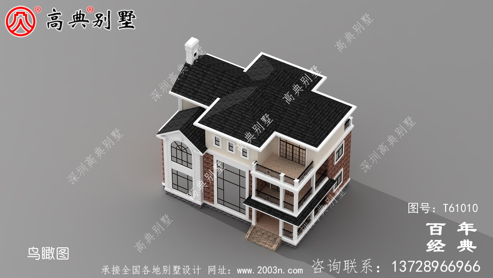 新農村三層帶陽臺復式別墅圖紙及效果圖_三層自建房設計圖