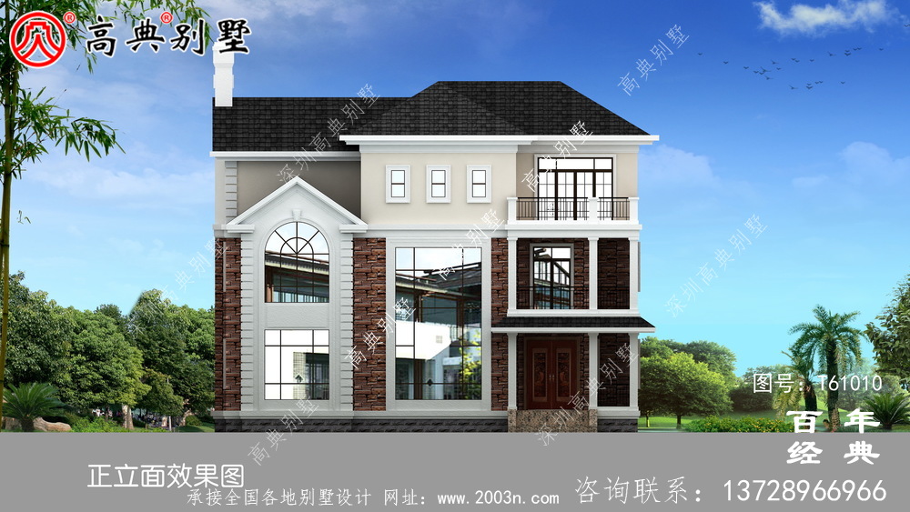 新農村三層帶陽臺復式別墅圖紙及效果圖_三層自建房設計圖