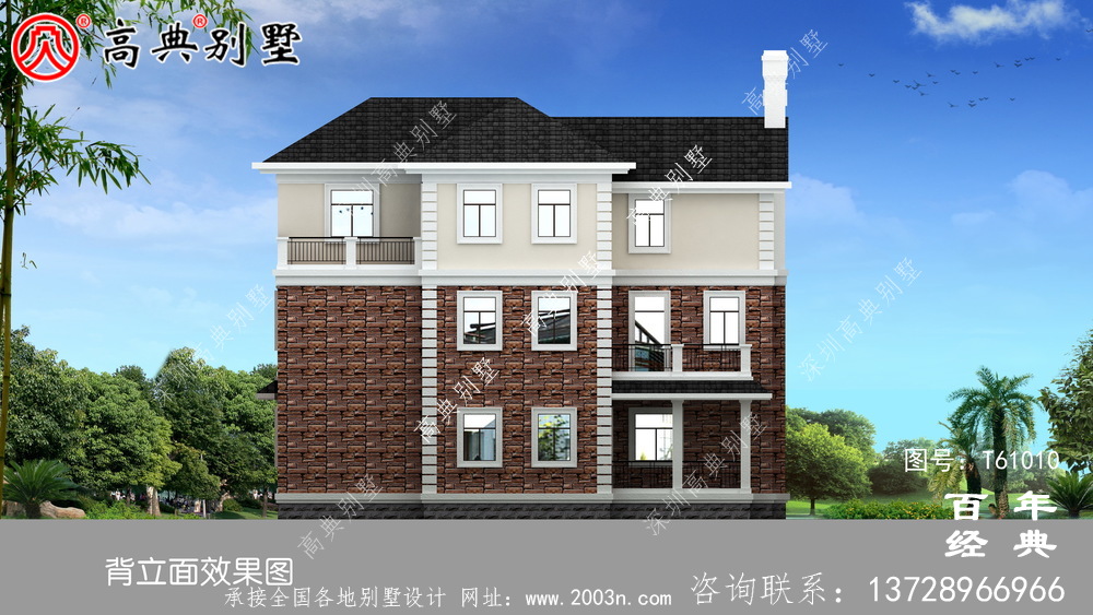 新農村三層帶陽臺復式別墅圖紙及效果圖_三層自建房設計圖