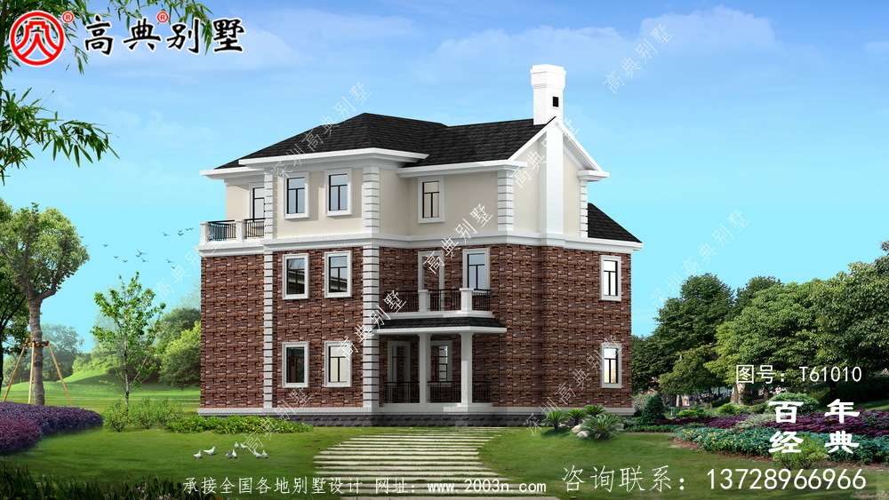 新農村三層帶陽臺復式別墅圖紙及效果圖_三層自建房設計圖