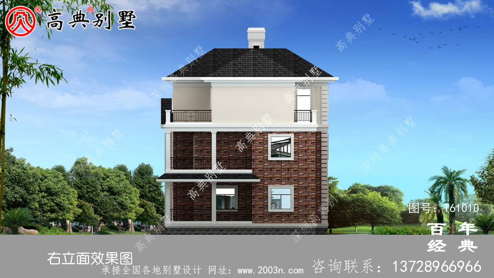 新農村三層帶陽臺復式別墅圖紙及效果圖_三層自建房設計圖