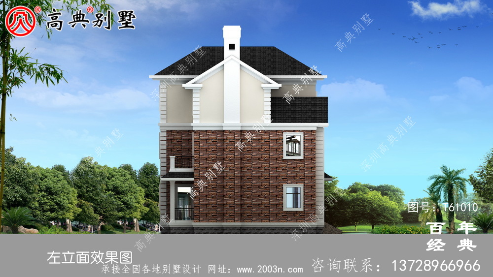 新農村三層帶陽臺復式別墅圖紙及效果圖_三層自建房設計圖