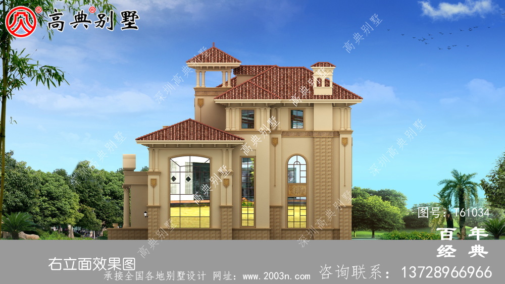 豪華三層簡歐別墅設計圖紙施工圖及效果圖_農村三層別墅設計