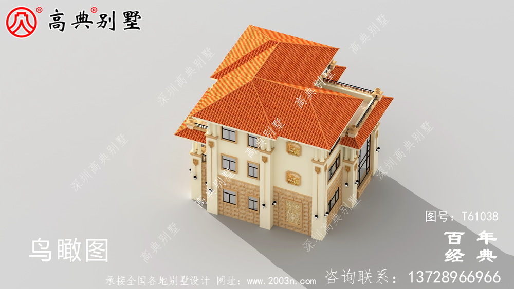 復式三層歐式別墅外觀效果圖及施工圖設計_農村三層別墅圖紙