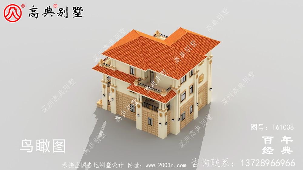 復式三層歐式別墅外觀效果圖及施工圖設計_農村三層別墅圖紙