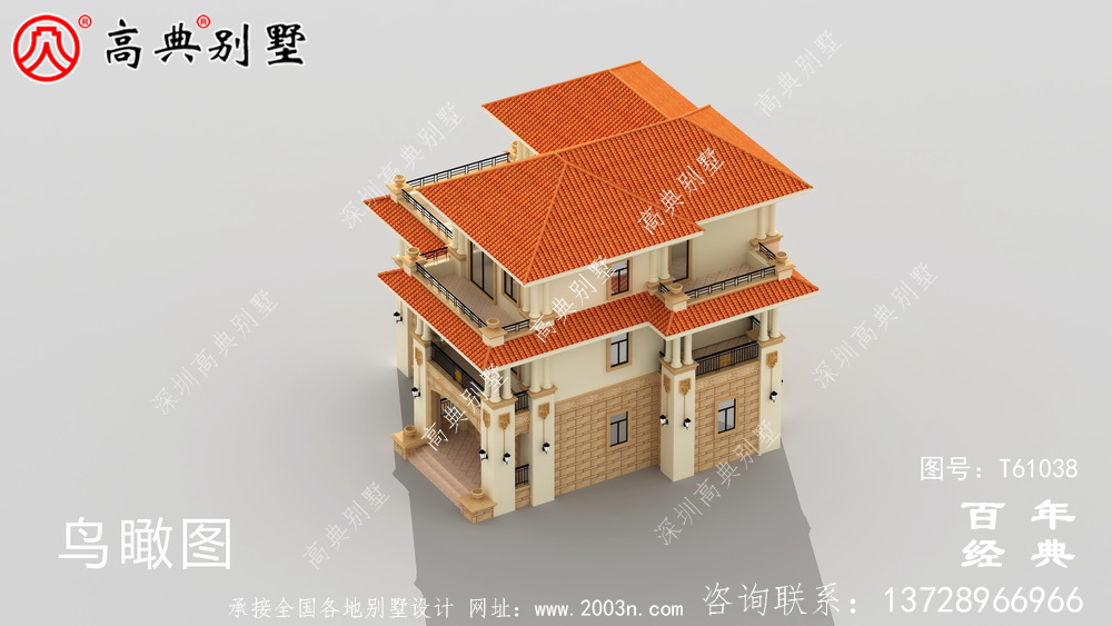復式三層歐式別墅外觀效果圖及施工圖設計_農村三層別墅圖紙