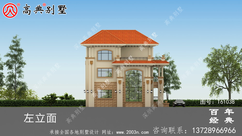 復式三層歐式別墅外觀效果圖及施工圖設計_農村三層別墅圖紙