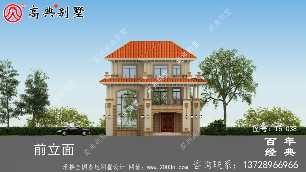 復式三層歐式別墅外觀效果圖及施工圖設計_農村三層別墅圖紙