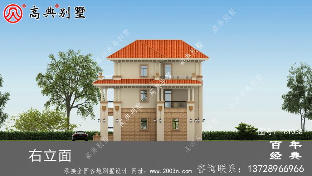 復式三層歐式別墅外觀效果圖及施工圖設計_農村三層別墅圖紙