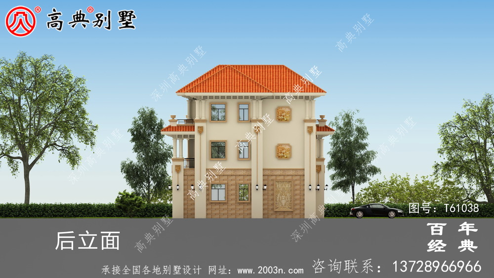 復式三層歐式別墅外觀效果圖及施工圖設計_農村三層別墅圖紙