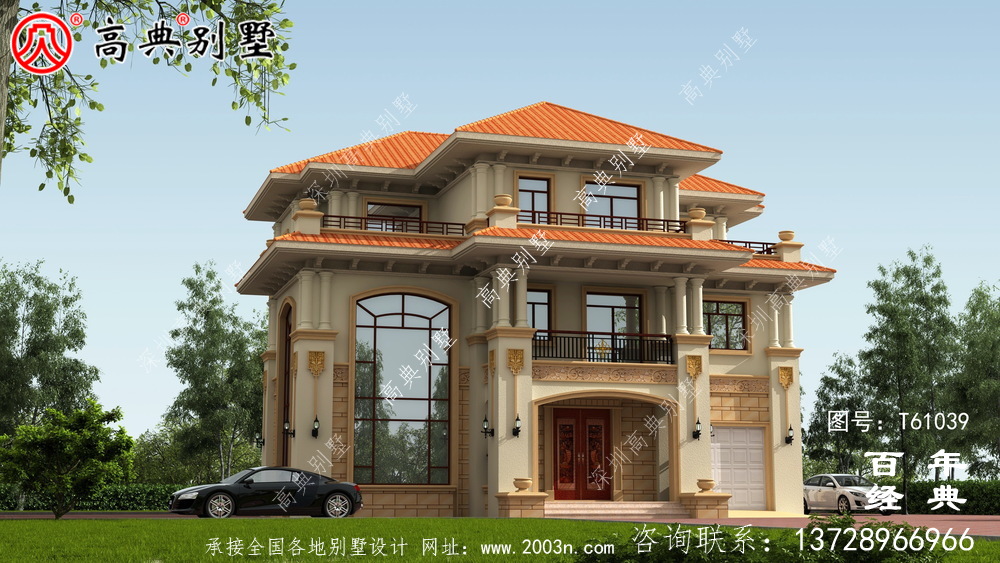 復式三層帶車庫歐式別墅外觀效果圖及施工圖設計_農村三層別墅圖紙 復式三層帶車庫歐式別墅外觀效果圖及施工圖設計_農村三層別墅圖紙