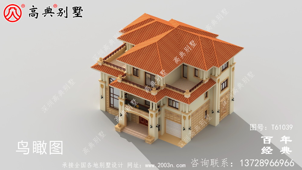 復式三層帶車庫歐式別墅外觀效果圖及施工圖設計_農村三層別墅圖紙