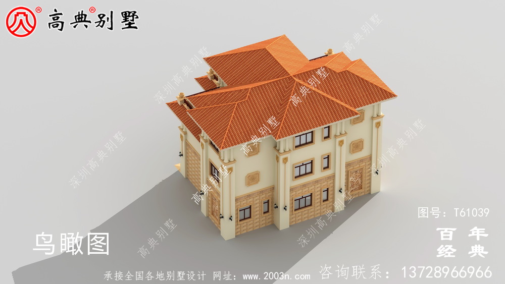 復式三層帶車庫歐式別墅外觀效果圖及施工圖設計_農村三層別墅圖紙