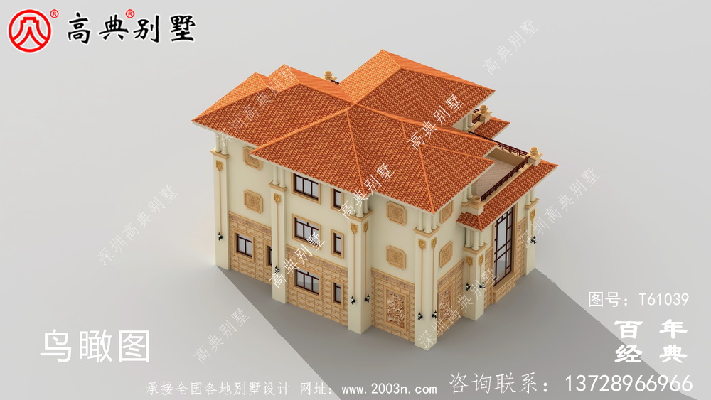 復式三層帶車庫歐式別墅外觀效果圖及施工圖設計_農村三層別墅圖紙