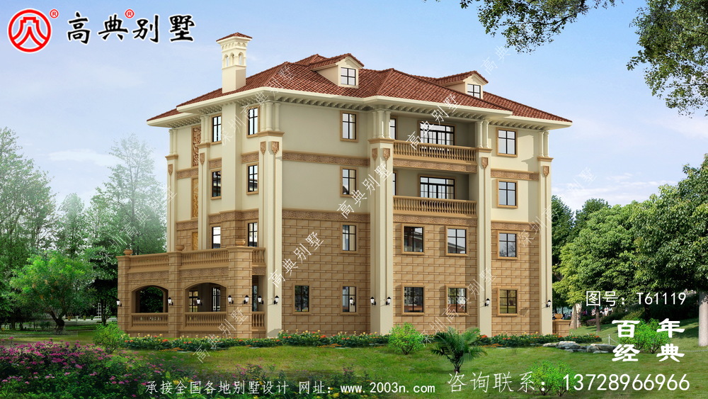 復式四層歐式別墅設計圖紙與效果圖大全_農村四層別墅設計