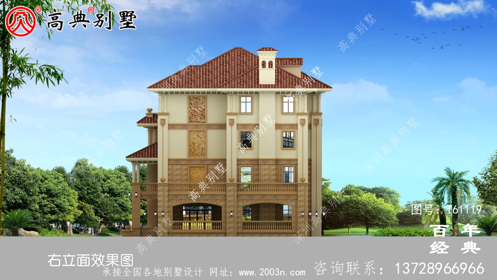 復式四層歐式別墅設計圖紙與效果圖大全_農村四層別墅設計