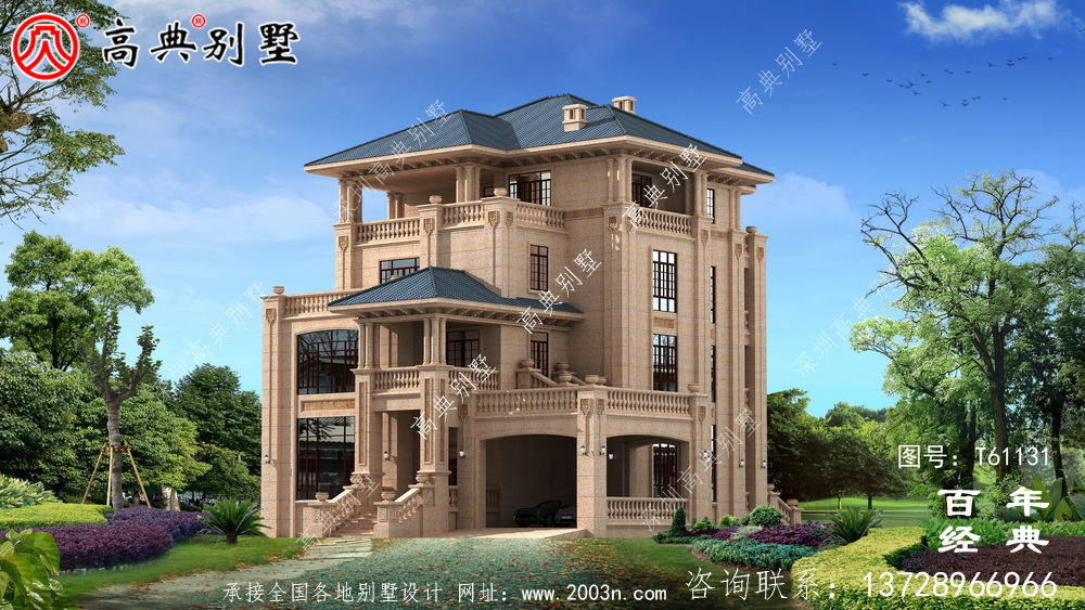 歐式四層石材別墅建筑設計圖_農村四層別墅設計