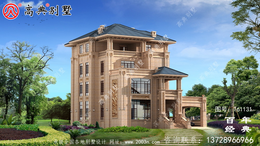 歐式四層石材別墅建筑設計圖_農村四層別墅設計