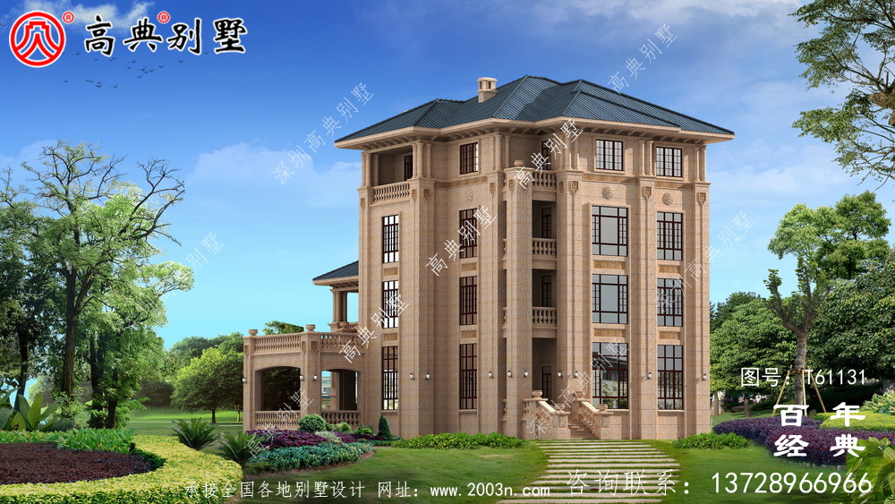 歐式四層石材別墅建筑設計圖_農村四層別墅設計