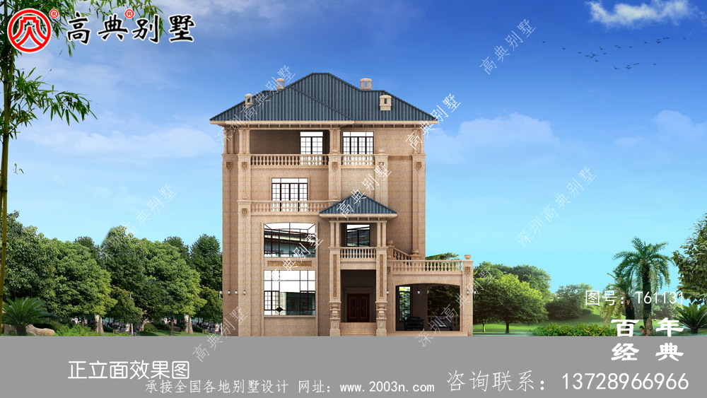 歐式四層石材別墅建筑設計圖_農村四層別墅設計