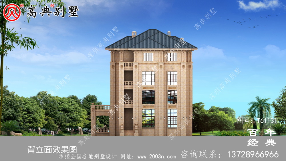 歐式四層石材別墅建筑設計圖_農村四層別墅設計