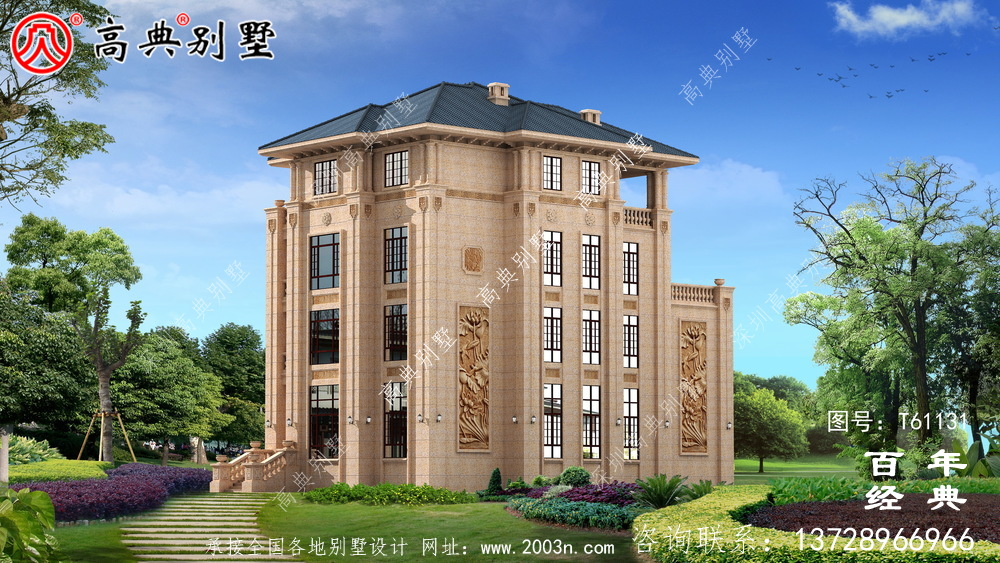 歐式四層石材別墅建筑設計圖_農村四層別墅設計