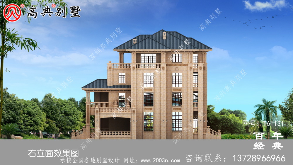 歐式四層石材別墅建筑設計圖_農村四層別墅設計