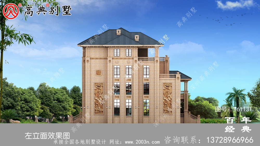 歐式四層石材別墅建筑設計圖_農村四層別墅設計