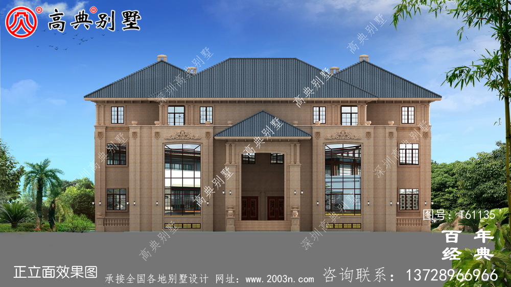 大型三層雙拼別墅設計圖紙及效果圖_農村三層房屋設計