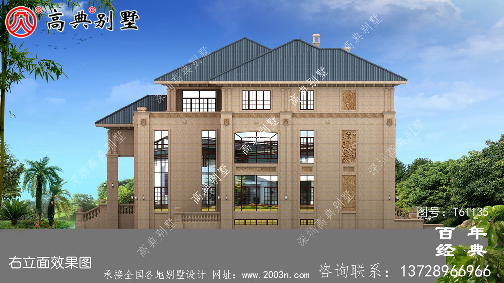 大型三層雙拼別墅設計圖紙及效果圖_農村三層房屋設計