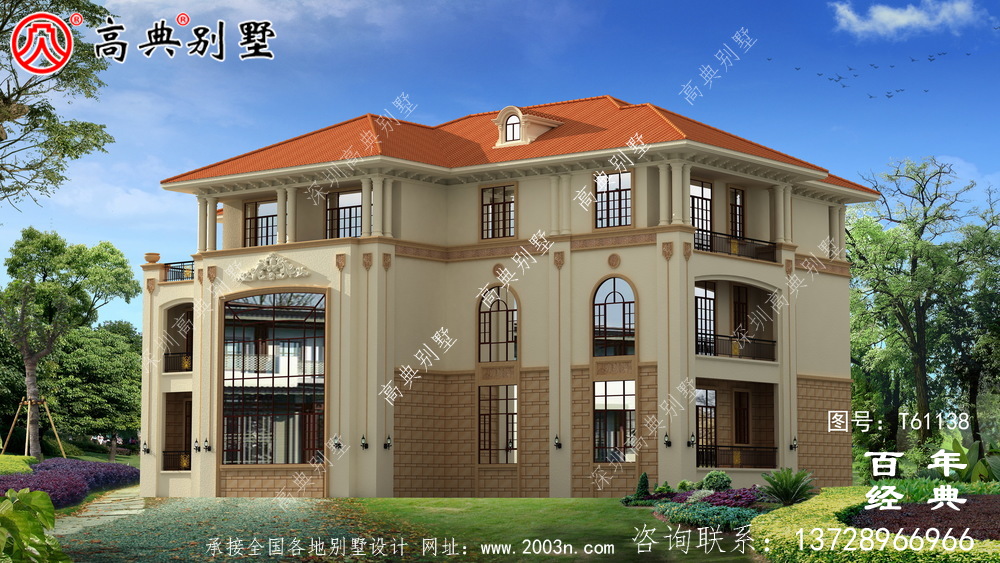 復式三層帶車庫歐式別墅外觀效果圖_農(nóng)村三層房屋設計