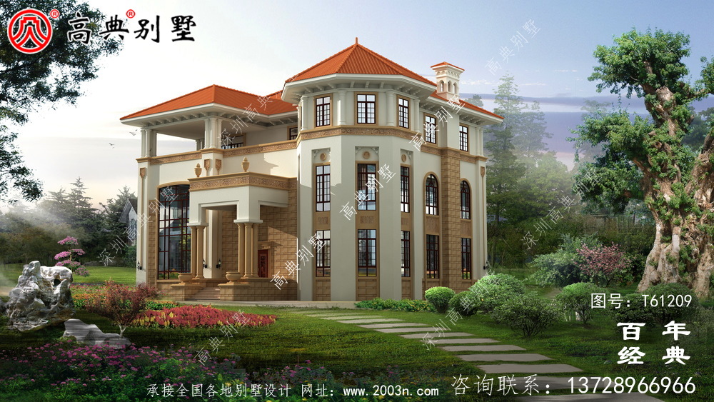 農村三層自建豪華別墅效果圖_農村房屋設計圖紙
