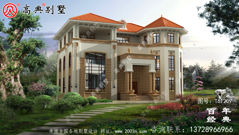 農村三層自建豪華別墅效果圖_農村房屋設計圖紙