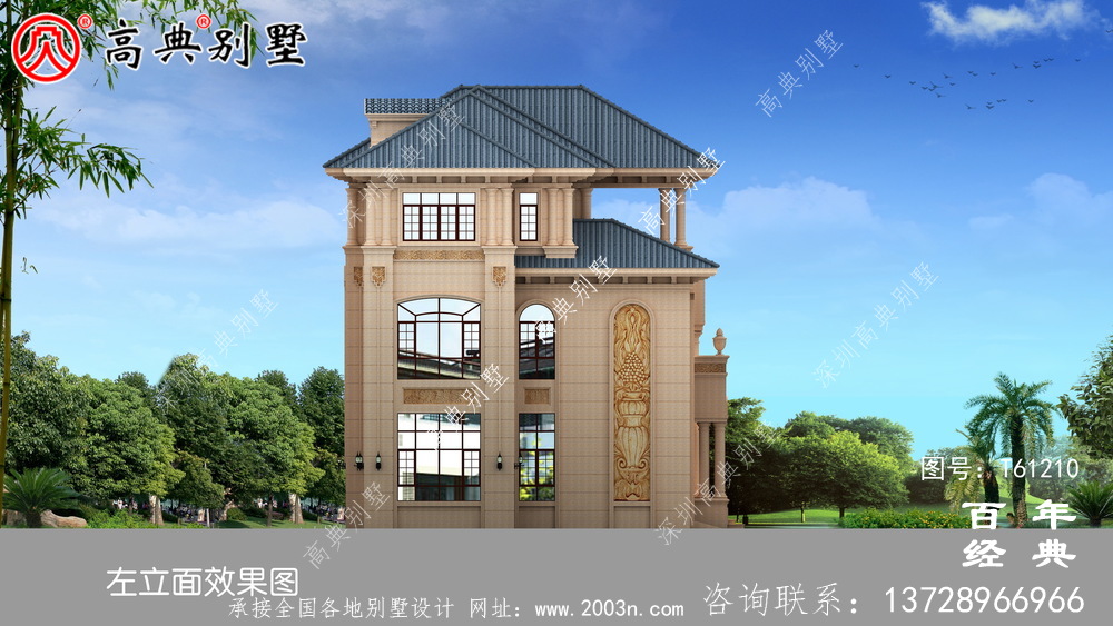 復式三層樓歐式別墅效果圖_農村房屋設計圖紙