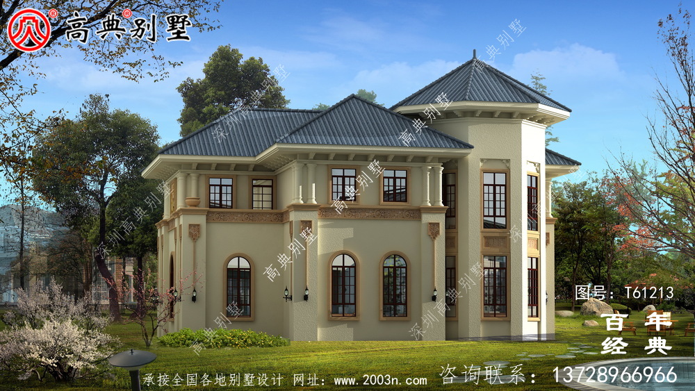 歐式二層帶露臺別墅設計圖及施工圖_農村兩層別墅設計圖