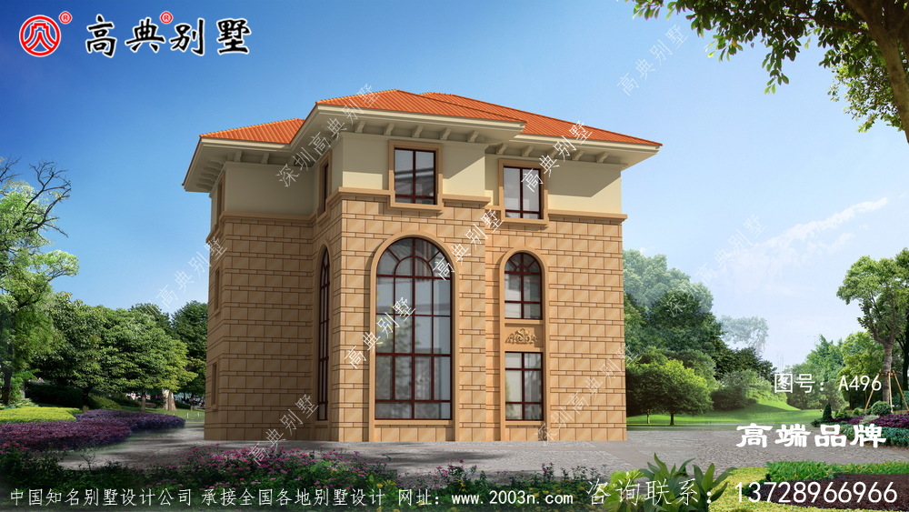 外墻貼石材三層別墅外觀效果圖