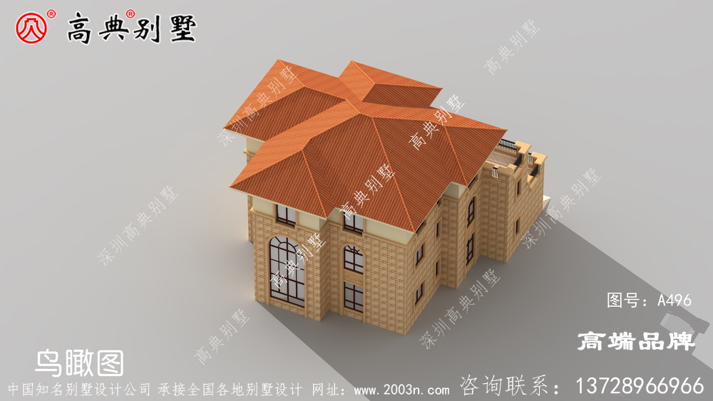外墻貼石材三層別墅外觀效果圖