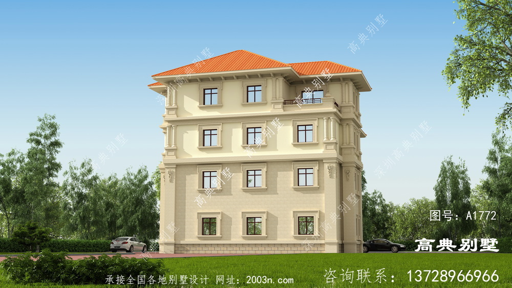 歐式淡雅大氣四層復式別墅設計圖紙