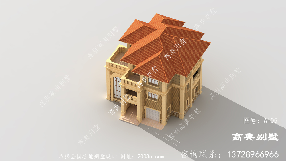 巨大的落地窗的歐式三層別墅設(shè)計圖