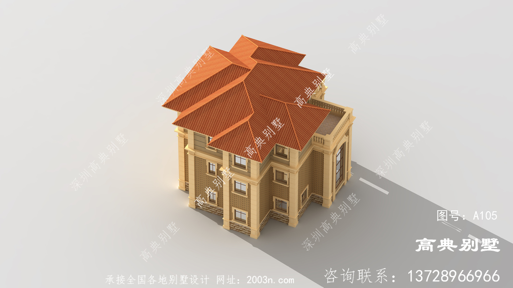 巨大的落地窗的歐式三層別墅設(shè)計圖