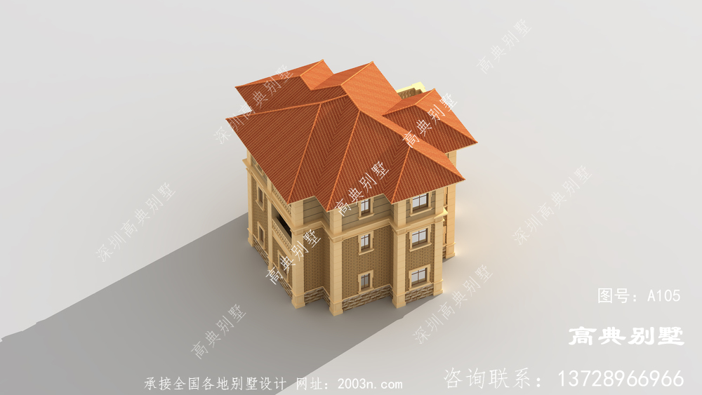 巨大的落地窗的歐式三層別墅設(shè)計圖