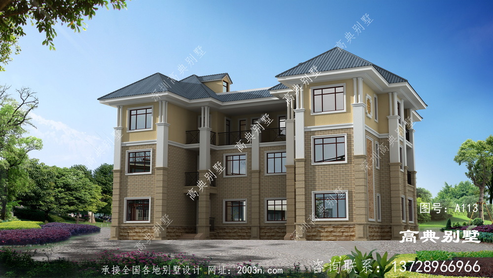 法式三層雙拼別墅住宅圖