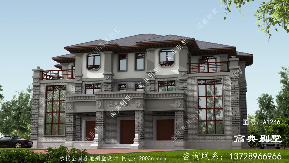 新中式風(fēng)格雙拼別墅設(shè)計(jì)圖紙