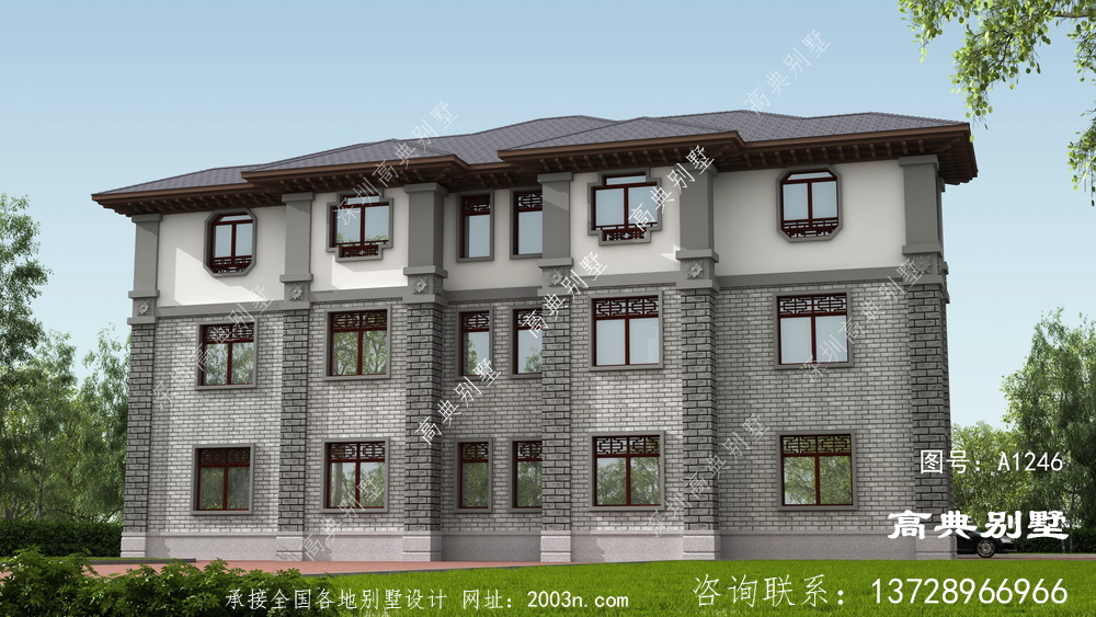 新中式風(fēng)格雙拼別墅設(shè)計(jì)圖紙