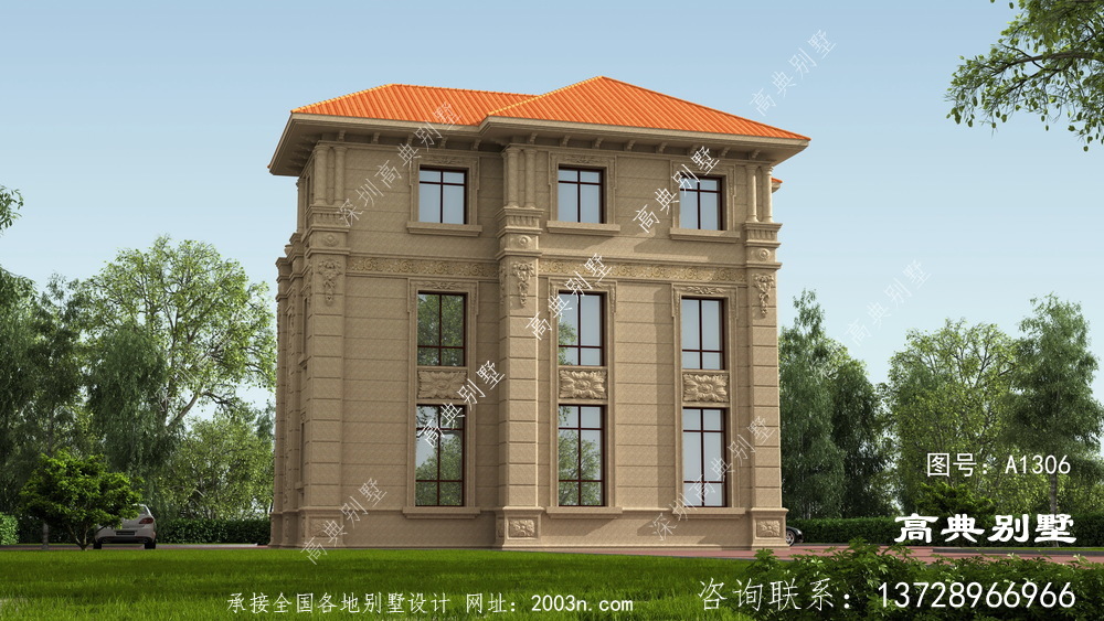 歐式三層石材別墅效果圖