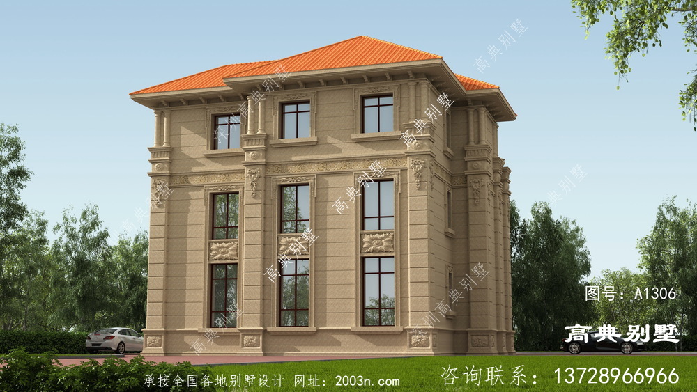 歐式三層石材別墅效果圖